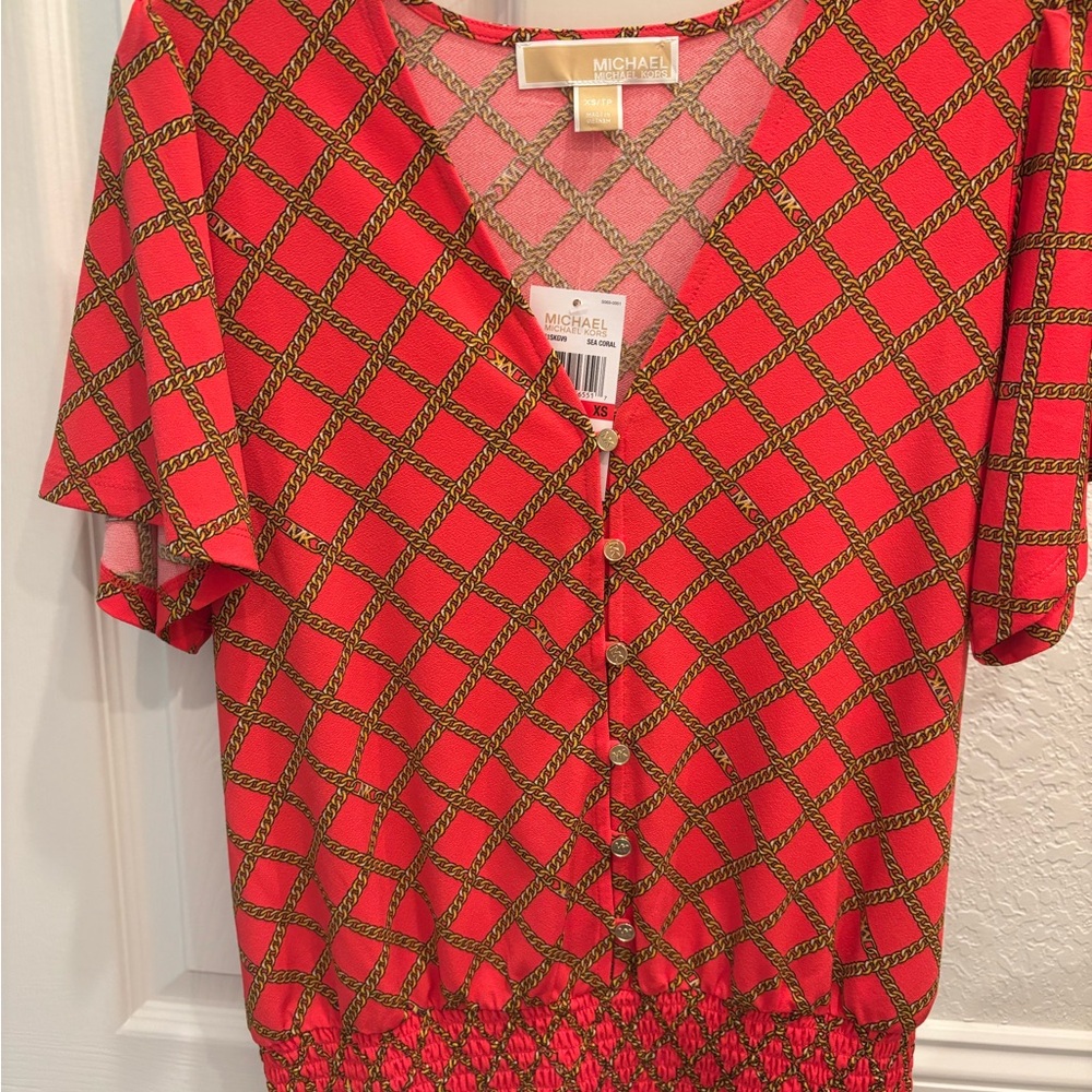 Michael Kors Red Geometric Blouse